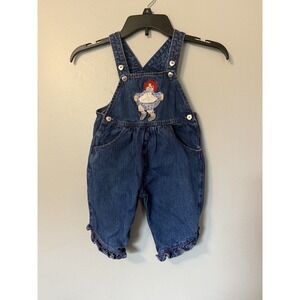 Vintage Raggedy Ann Denim Overalls 12M Embroidered Pocket Snaps 80's